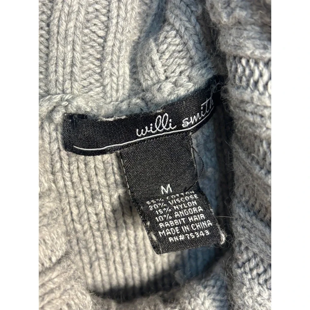 Willi Smith Cable Knit Turtleneck Sweater‎ Medium Angora Rabbit Hair Blend Gray